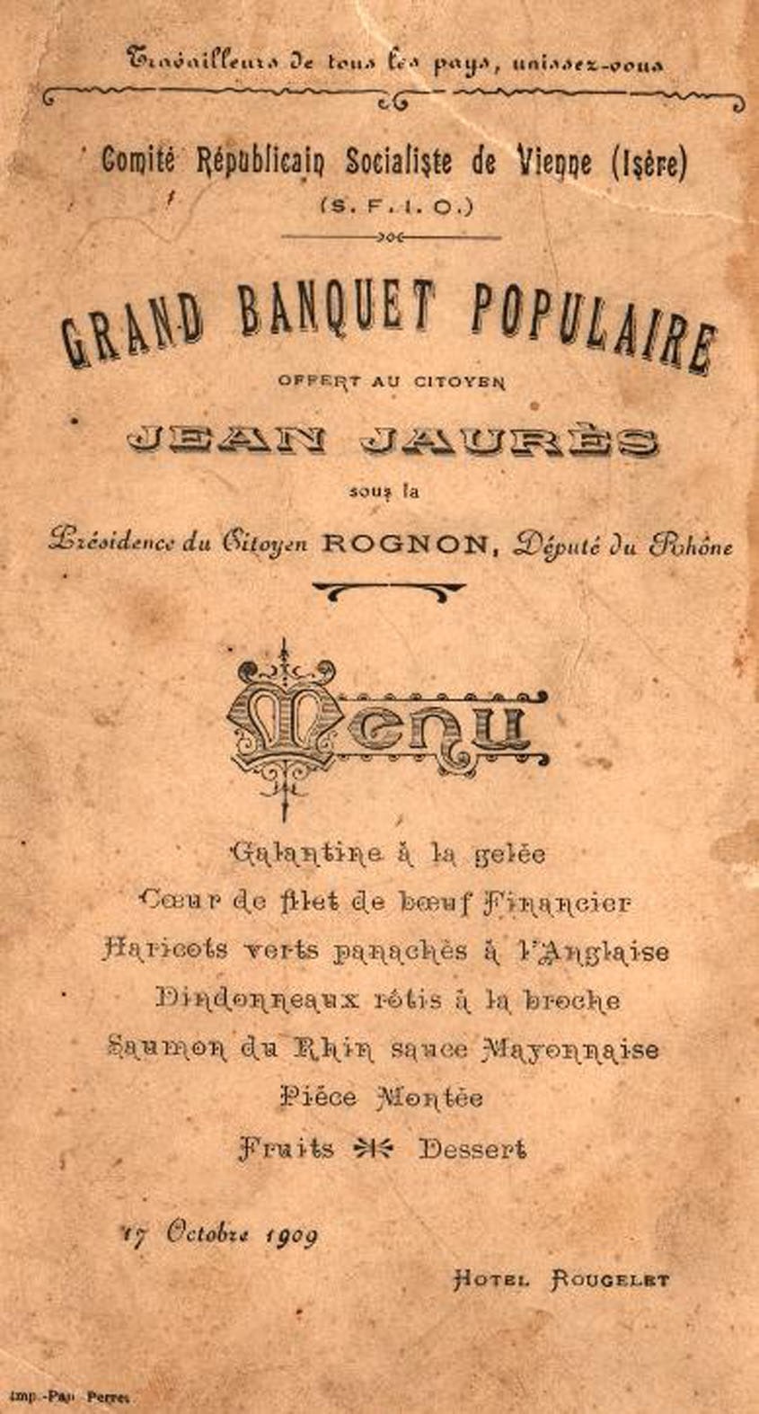 JEAN JAURES 17 OCTOBRE 1909
